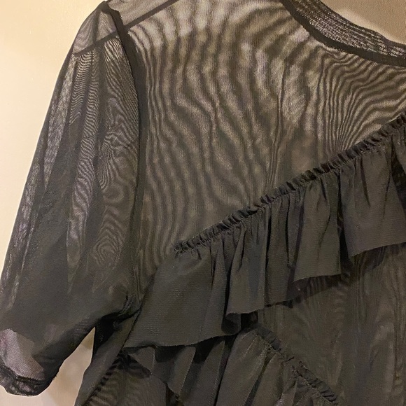 Chic Black Sheer Ruffle Top - Picture 3 of 8